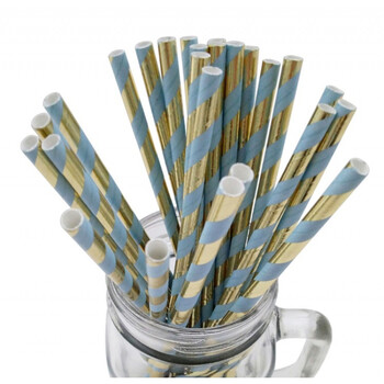 一次性纸吸管 彩色条纹圆点星星纯色烫金色银色玫瑰金纸质吸管25 蓝色