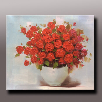 小红花系列纯手绘油画定制白色红色黄色花客厅挂画书房装饰画sn7007