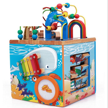 儿童木制四面多功能大号百宝箱玩具智力串珠宝宝早教玩具wj4