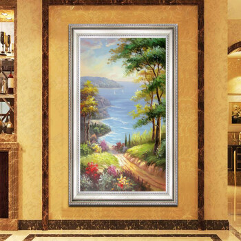 
                                        三联风景油画 日康 欧式客厅走廊山水装饰画 纯手绘定制带框油画 玄关挂画酒店别墅油画 配56271银框 50*70*3幅                