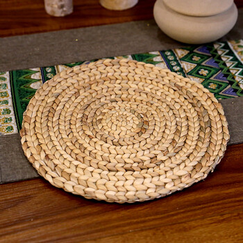 草编田园餐垫杯垫隔热垫茶具垫手工编织锅垫碗垫圆形餐垫 水葫芦草