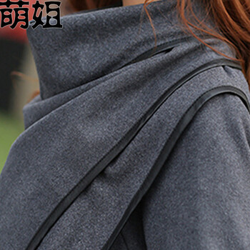 萌姐2015秋装新款长袖斗篷修身短外套女装 M225 灰色 XXL