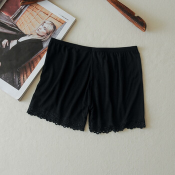 棉质防走光打底裤蕾丝花边弹力安全裤透气三分内搭保险裤短款 黑色