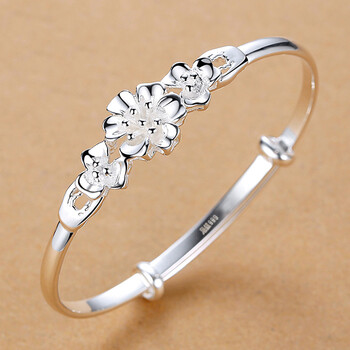 三生花纯银手镯女s999足银镯子森系小清新银饰首饰刻字生日送女友