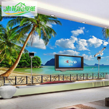 惠菲乐 定制3D地中海卧室客厅装饰5d电视背景墙纸影视墙简约壁画风景沙滩无缝 法国高端无缝绸缎布/每平方米 每平米