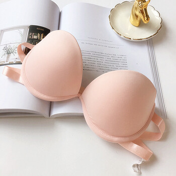 清仓日系深v聚拢无痕光面无肩带隐形文胸透气舒适胸罩内衣女 水粉色
