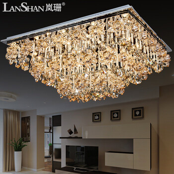岚珊现代简约led吸顶灯具 客厅灯长方形水晶灯卧室灯饰X188