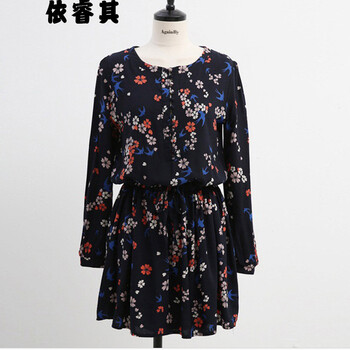 依睿其2015秋装新款女装小清风印花长袖连衣裙女 xcmz878 图片色 M