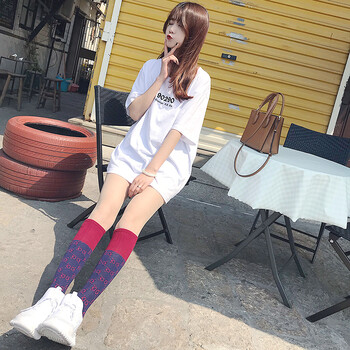 朋昊潮牌长袜女日系学院风中筒袜字母堆堆袜网红高筒小腿袜棉及膝袜