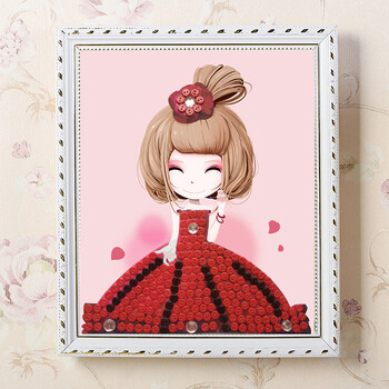 儿童手工制作益智纽扣画diy创意材料包迪士尼公主粘贴画 花花姑娘