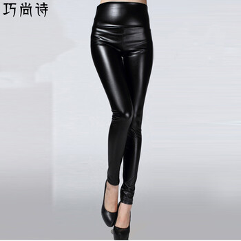 
                                        巧尚诗皮裤女2017年秋冬款大码PU彩色仿皮打底裤女加绒加厚高腰紧身裤8823 酒红色 L                