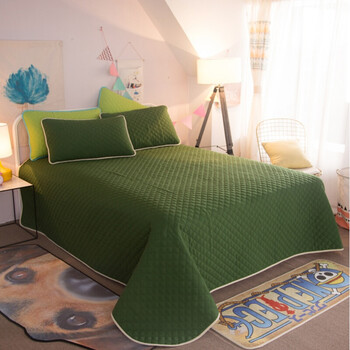 个性韩式简约纯色床盖三件套学生绗缝被空调被夏被粉色夹棉床单 军