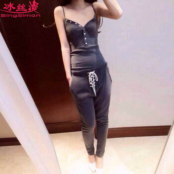 冰丝漫 2016秋季新款女装 时髦烟灰色街头扩版连帽设计感休闲卫衣套装三件套9310# 灰色加厚款 L(120-135斤)