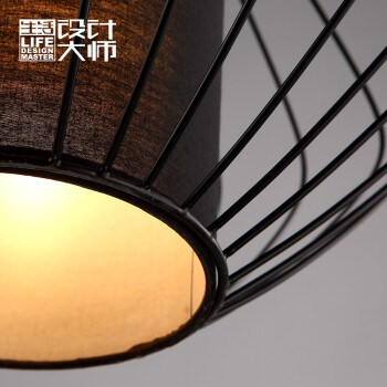 生活设计大师美式创意灯具北欧客厅温馨卧室餐厅吧台大贵族铁艺鸟笼吊灯 美式乡村吊灯 LOFT 黑色圆盘组合 A+B+C+D+送LED灯泡