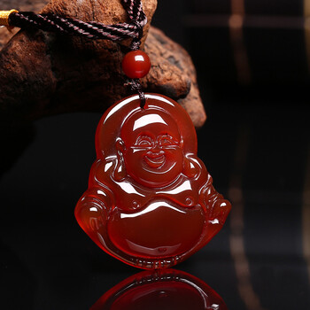 红玛瑙佛吊坠 红玉髓笑佛吊坠 中号佛吊坠 普通绳