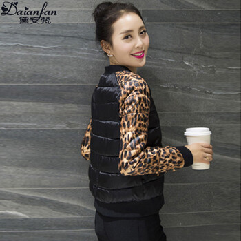 黛安梵2015冬季女装大码棒球服卫衣外套女棉衣棉服WT001 黑色豹纹 M