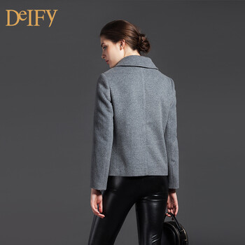 DeIFy/缔弗短款羊绒呢2015新款翻领修身显瘦欧美羊绒呢子欧美毛呢外套修身大衣女 蓝色 XXXL