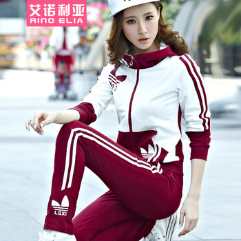 艾诺利亚韩版女装条纹运动休闲套装H2032 粉紫色 XXXL