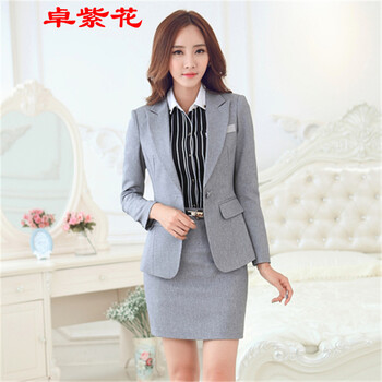 卓紫花2015秋冬职业装女装套装 时尚OL修身西服正装套裤工作服 黑色长裤 M