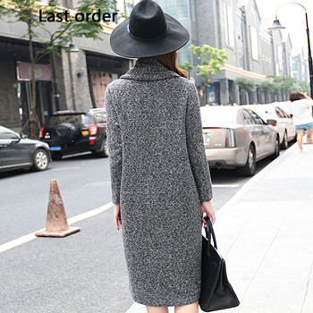 Last Order2015秋冬装新品大码女装长款仿羊毛呢子大衣 风衣外套女 灰色 M