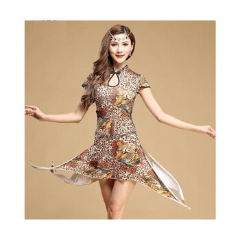 皮舞练功服旗袍款印花短裙演出服套装比赛服装 01