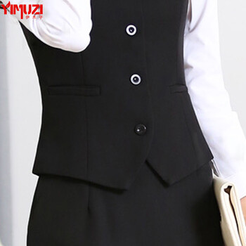 伊木子马甲女 银行酒店服务员工作服职业装马甲套装女 空姐制服858M 黑色单马甲 M