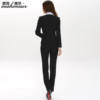 
                                        2018春秋新款时尚OL上班女装 气质女装西装正装 职业女士套装 一粒扣小西装 外套+裤子 L                