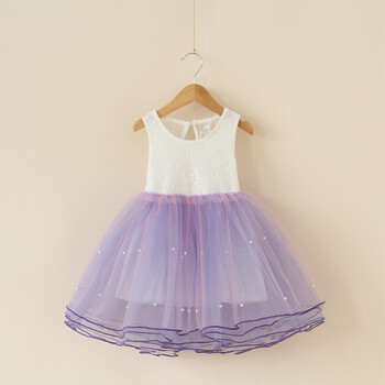 2018夏女童蕾丝钉珠连衣裙背心裙无袖公主纱裙蓬蓬裙 珠珠蓬蓬裙-白色