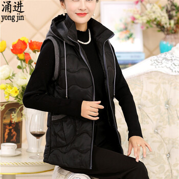 涌进 2015秋冬装女装马夹加厚保暖休闲女士马甲外套 黑色7028 XXXL