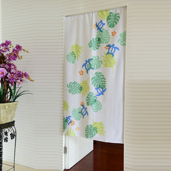 
                                        风雅荷塘 龟背竹85*150CM 经编纱印花风水门帘 隔断帘 送杆                