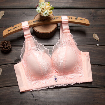 性感蕾丝抹胸女内衣大胸显小大码胸罩薄款无钢圈文胸 虾红.