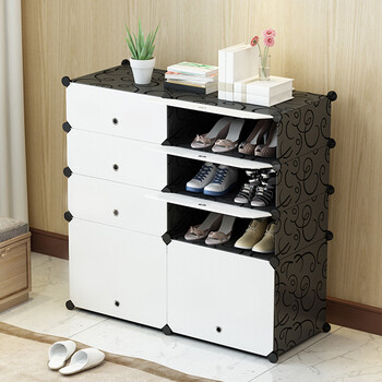 蔻丝简易鞋柜防尘收纳简约现代经济型家用塑料组装鞋柜多层 2列4层