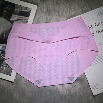 一片式无痕中腰内裤女冰丝网孔裆透气速干女款三角裤 粉色 90-130斤