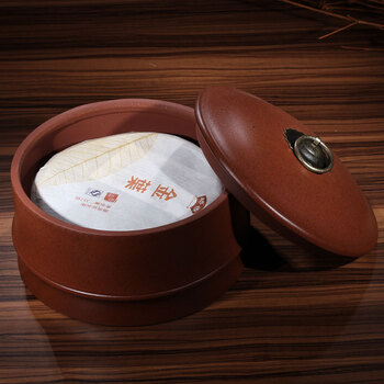 谱茗-宜兴紫砂茶具 普洱茶叶罐 紫砂大号散茶罐  三饼装花浆泥 茶缸 醒茶罐 红色