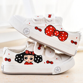儿童帆布鞋秋女童布鞋手绘卡通童鞋魔术贴小白鞋男童板鞋宝宝球鞋