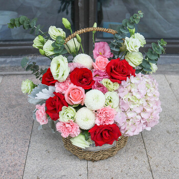 馨仪鲜花速递手提花篮玫瑰花绣球混搭乔迁开业生日花篮同城配送北京