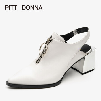 PITTI DONNA 款女鞋时尚休闲尖头拉链粗高跟凉鞋PD 9M55702 白色 WTL 37