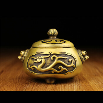 皇顺 铜草龙炉仿古做旧香薰炉摆件香炉茶道茶桌香炉【图片 价格 品牌