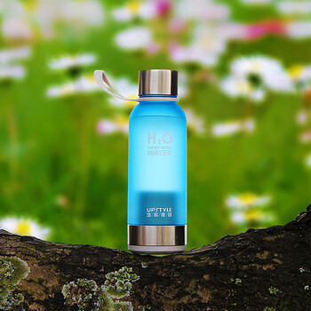 
                                        悠家良品 手提式带茶隔滤网磨砂水杯 创意带盖防漏塑料杯子 运动水壶水瓶450ml 蓝色                