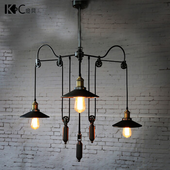 
                                        kc灯具 复古工业可拉伸三头铁艺吊灯镜面灯罩个性咖啡厅阁楼灯 KC-YT1837-3                