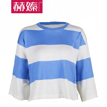 Hersheson赫嫀休闲毛衣条纹套头宽松蝙蝠袖针织衫女H6012Y 红色