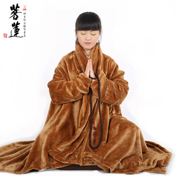 
                                        菩莲禅修加厚高档保暖法兰绒禅修打坐毯/瑜伽披肩打坐披风斗篷-B 驼色 大号                