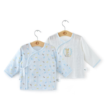 盛哲卡新生儿衣服婴儿上衣纯棉纱布0-3个月宝宝初生幼儿长袖半背衣薄款 蓝色（2件装） 52cm（0-2个月）