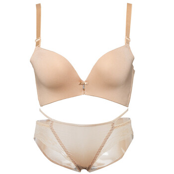 无痕无钢圈文胸薄款美背蕾丝聚拢小胸少女士内衣套装ab通用 肉色 70b