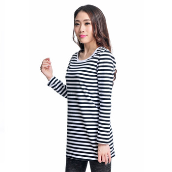 Modern-Tee 连衣裙2016春季女式圆领长袖条纹修身中长款包臀裙 黑色/黑白条纹 M