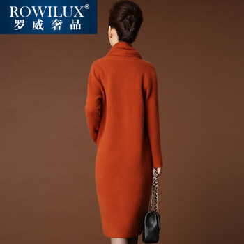 ROWILUX罗威2016秋冬装新品女式大衣超长款修身毛衣女开衫加厚外套 深蓝. M
