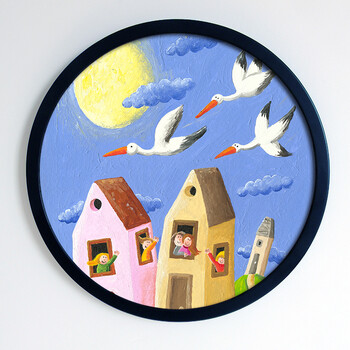 宝贝梦想圆形组合装饰画儿童房幼儿园培训学校艺术壁画墙画挂画 桔