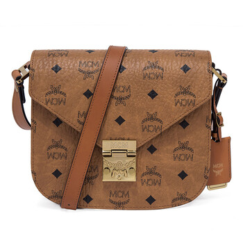 mcm patricia系列女士牛皮logo印花单肩斜挎包 棕色mws6spa03 co001