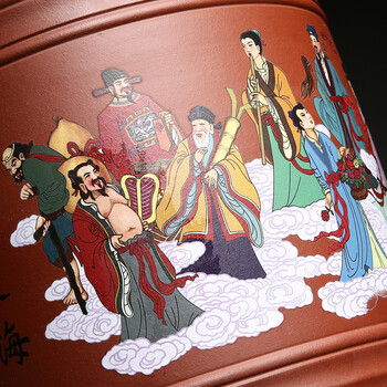 尊壶 宜兴紫砂茶叶罐 陶瓷大号 普洱茶饼密封罐 彩绘七子饼茶罐 清水泥段泥牡丹