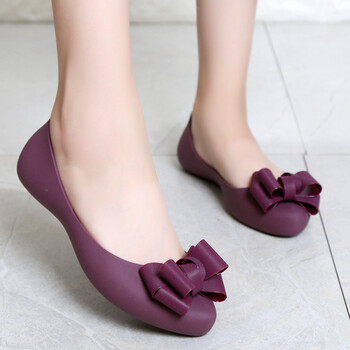 船鞋女士新款韩版春平跟蝴蝶结浅口方头平底鞋舒适软底果冻鞋单鞋